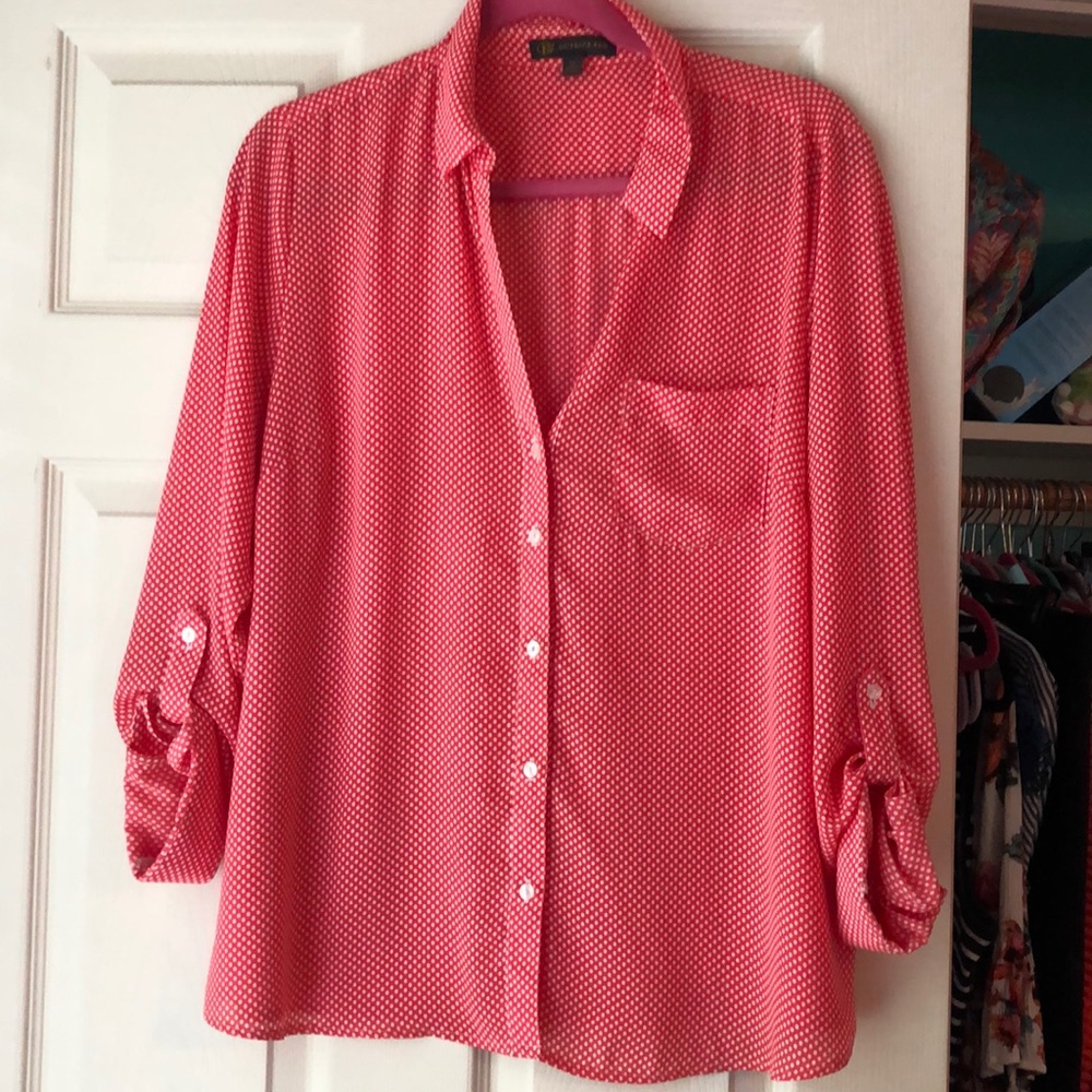 Orange and White Polka Dot Blouse